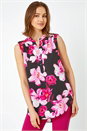 Cerise Sleeveless Floral Print V-Neck Tunic Top, Image 4 of 5