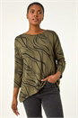 Khaki Abstract Line Print Stretch Jersey Top, Image 2 of 5