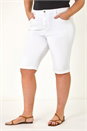 White Curve Stretch Knee Length Denim Shorts, Image 4 of 5