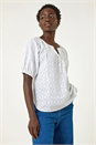 Ivory Shirred Neck Textured Top, Image 1 of 5