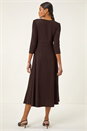 Chocolate Textured Wrap Midi Dress, Image 3 of 5