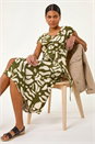 KHAKI Geometric Buttoned Midi Dress, Image 1 of 5