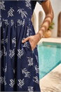 Navy  Leaf Print Smock Midi Dress , Image 4 of 4