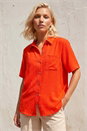 ORANGE Petite Button Up Pocket Shirt, Image 5 of 5