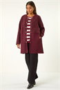 Wine Collarless Contrast Button Knit Jacket, Image 2 of 6