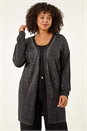 Black Curve Sparkly Longline Knit Cardigan, Image 4 of 5