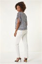 Navy  Printed Lace Bubble Hem Top, Image 3 of 5
