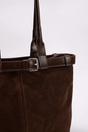 Dark Brown Women's Suede Shoulder Bag with Buckle Detail, Image 2 of 3