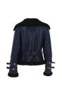 Navy Blue '2420' Ladies Leather Aviator Jacket With Oversized Fur Collar, Image 4 of 5