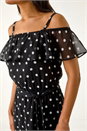 Black Polka Dot Bardot Midi Dress, Image 5 of 5