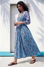 Blue Abstract Print V-Neck Maxi Dress, Image 1 of 4