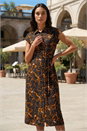 Orange Floral Belted Midi Shirt Dress, Image 2 of 4