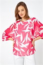 CERISE Leaf Print Chiffon Overlay Top, Image 4 of 5