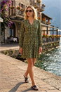 Khaki Aztec Print Button Stretch Swing Dress, Image 1 of 4