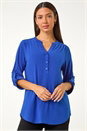 Royal Blue V-Neck Button Detail Stretch Shirt, Image 2 of 5