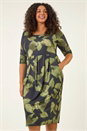 Green Curve Floral Print Pocket Stretch Dress, Image 1 of 5