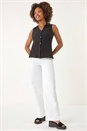 Black Textured Sleeveless Buttoned Blouse, Image 2 of 5