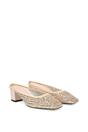 Beige XY LONDON Beige 'Brooklyn' Square Toe Court Shoe Mule Block Heels With Crystal Mesh, Image 3 of 6