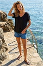 Black Cold Shoulder Button Top, Image 2 of 4
