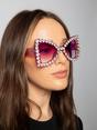 Purple Oversized Triangular Crystal Gem Sunglasses in Purple, Image 2 of 6