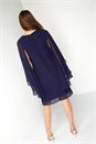 Midnight Blue Chiffon Cape Sleeve Dress, Image 2 of 4