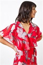 Pink Floral Print Chiffon Frill Cape Midi Dress, Image 4 of 5