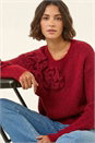 Red Chunky Floral Knit Jumper, Image 1 of 5