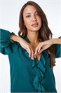 Green Satin Ruffle Neck Blouse , Image 1 of 5