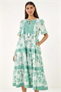 Teal Floral Print Tiered Midi Dress, Image 2 of 5