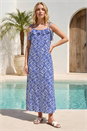 Blue Leaf Print Frill Midi Dress, Image 2 of 4
