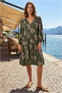 KHAKI Petite Abstract Leaf Tiered Smock Dress, Image 1 of 4