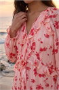Light Pink Rose Print Ruffle V-Neck Smock Dress, Image 4 of 4