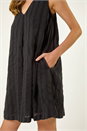 Black Textured Short A-Line Dress, Image 5 of 7