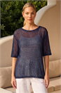 Navy Oversized Textured Stretch Top, Image 1 of 4