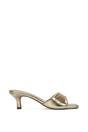 Gold XY LONDON Gold 'Pearl' Square Toe Stiletto Kitten Heel Mule Sandals, Image 1 of 6
