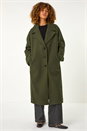 Khaki Longline Single Breasted Coat, Image 1 of 7