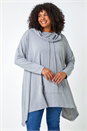 Grey Curve Cowl Neck Relaxed Stretch Tunic Top, Image 4 of 5