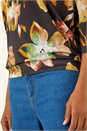 Natural  Floral Bubble Hem Stretch Top, Image 5 of 5
