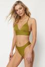 Olive WOVCOR Olive Textured Regular Waist Bikini Bottom with Minimal High Leg Fit, Image 1 of 4