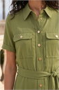 Khaki Button Belted Collared Shirt Dress, Image 4 of 4