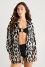 Black Mono Aztec Print Stripe Lurex Beach Shirt, Image 1 of 4