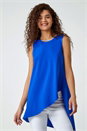 Royal Blue Sleeveless Asymmetric Satin Split Tunic Top, Image 1 of 5