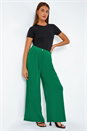 Dark Green Button Detail Wide Leg Stretch Trouser, Image 1 of 5