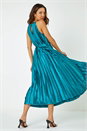 Emerald Sleeveless Pleated Halter Neck Midi Dress, Image 4 of 6