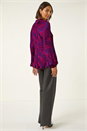 Red Animal Print Tie Neck Pleated Top, Image 3 of 5