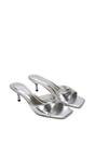 Silver XY LONDON Silver 'Jane' Square Toe Kitten Heel Slip On Heeled Sandal Mules, Image 5 of 6