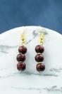 Red Three Red Sandalwood Pearl Drop Lightweight Dangle Hook Earrings, Image 2 of 2