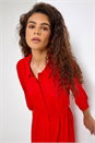 Red Textured Midi Shirt Dress, Image 4 of 5