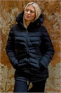 Black Faux Fur Hooded Quilt Coat, Image 3 of 3
