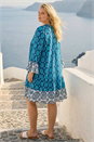 Blue Curve Contrast Print V-Neck Midi Dress, Image 3 of 4